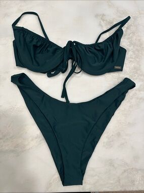 Rooted Tie-Front Bikini Set in Dark Teal